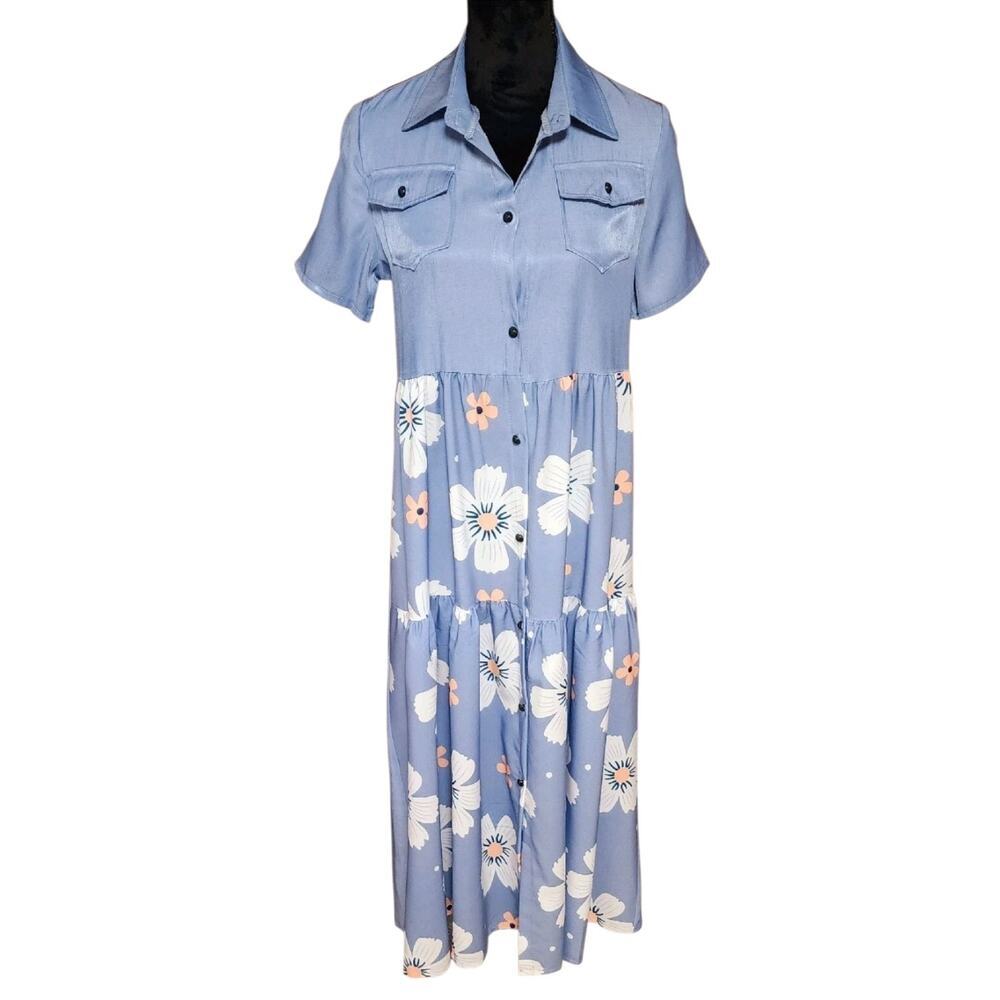 JC Fashion Vintage Women's Large Long Maxi Dress Casual Daisy Floral Button Down